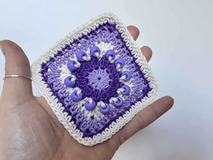 Flower Granny Square | Beaded Crochet Fidget Square | Grandma Square Beads