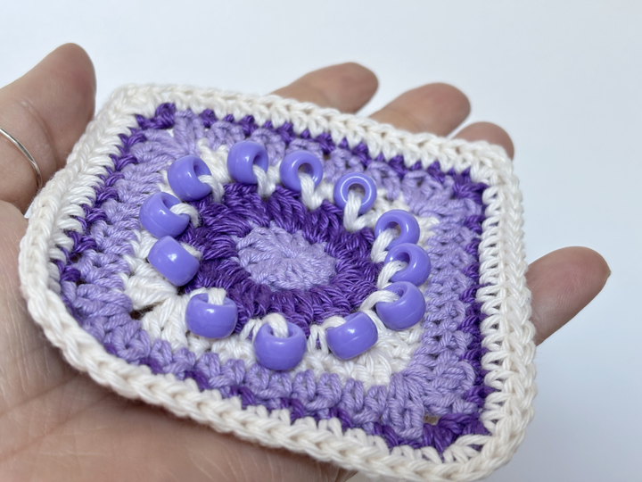 Flower Granny Square | Beaded Crochet Fidget Square | Grandma Square Beads