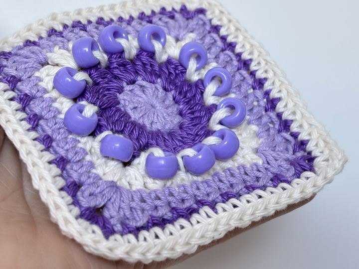 Flower Granny Square | Beaded Crochet Fidget Square | Grandma Square Beads