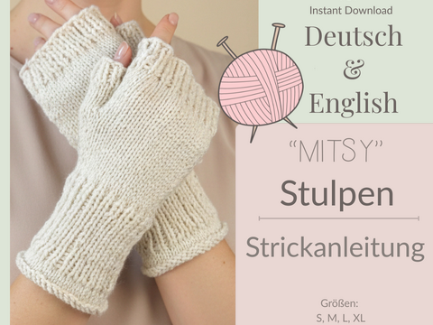 Mitsy Damen Stulpen – Strickanleitung für fingerlose Handschuhe mit Daumen