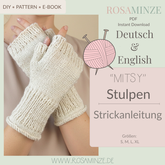 Mitsy Damen Stulpen – Strickanleitung für fingerlose Handschuhe mit Daumen