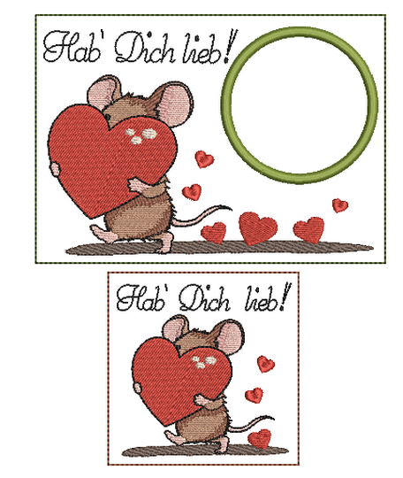 Stickdatei Maus Herzen Liebe Valentinstag MugRug 13x18cm und 10x10cm