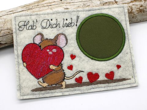 Stickdatei Maus Herzen Liebe Valentinstag MugRug 13x18cm und 10x10cm