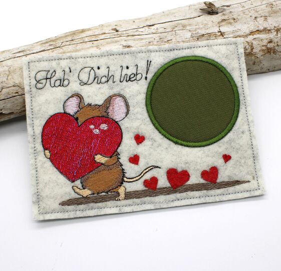 Stickdatei Maus Herzen Liebe Valentinstag MugRug 13x18cm und 10x10cm