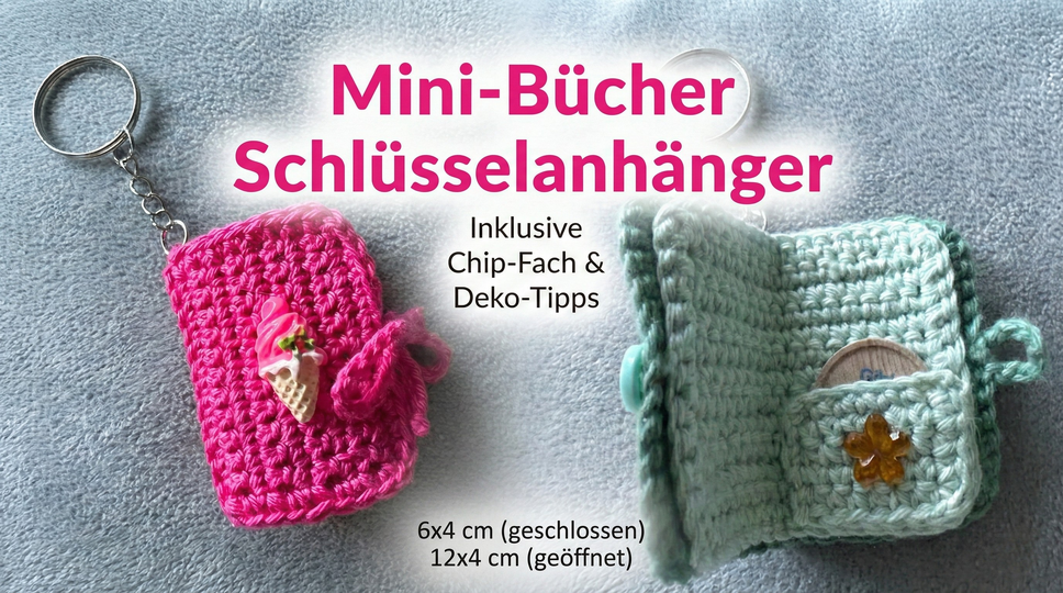 Häkelanleitung Schlüsselanhänger Buch – Mini Buch für Einkaufschip & Liebes