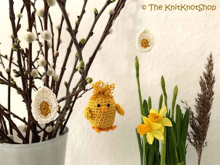 Häkelanleitung Anhänger Ostern Küken mit Spiegelei