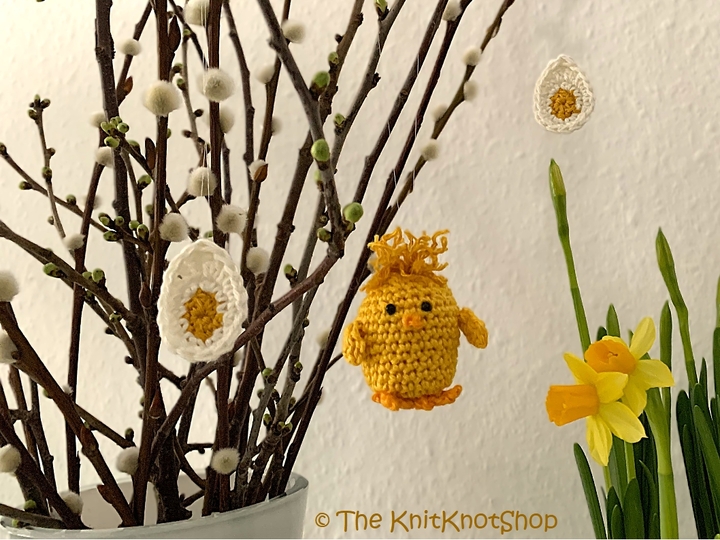 Häkelanleitung Anhänger Ostern Küken mit Spiegelei