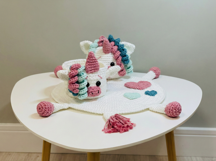 Häkelanleitung Einhorn für Baby-Tischdekoration