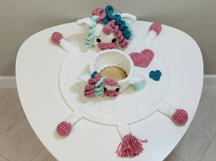 Häkelanleitung Einhorn für Baby-Tischdekoration