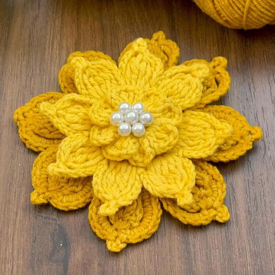 Golden Layered Flower Crochet Pattern (PDF) – 3D Lotus Appliqué
