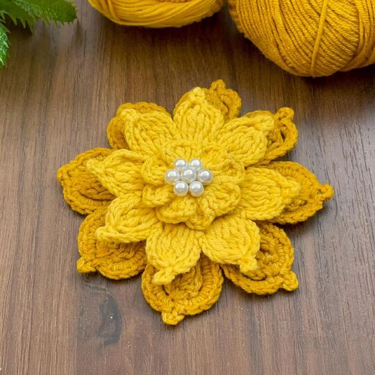 Golden Layered Flower Crochet Pattern (PDF) – 3D Lotus Appliqué