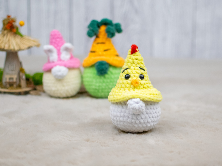 Häkelanleitung – Frühlingsgarten-Gnome | Hasen-, Karotten- und Küken-Gnom