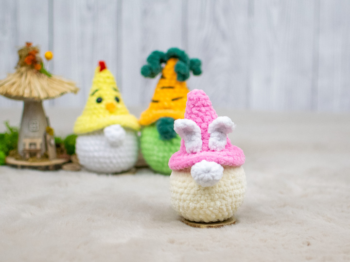 Häkelanleitung – Frühlingsgarten-Gnome | Hasen-, Karotten- und Küken-Gnom