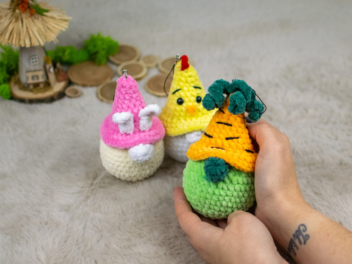 Häkelanleitung – Frühlingsgarten-Gnome | Hasen-, Karotten- und Küken-Gnom