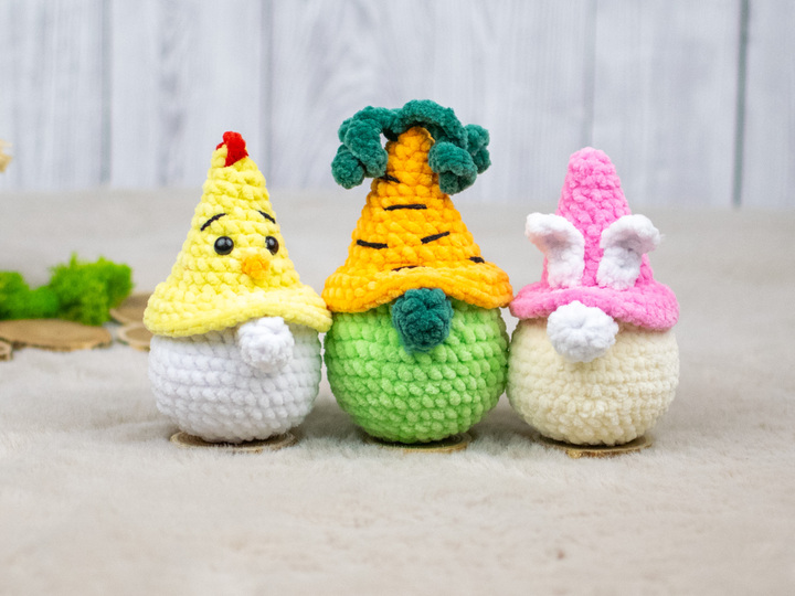 Häkelanleitung – Frühlingsgarten-Gnome | Hasen-, Karotten- und Küken-Gnom
