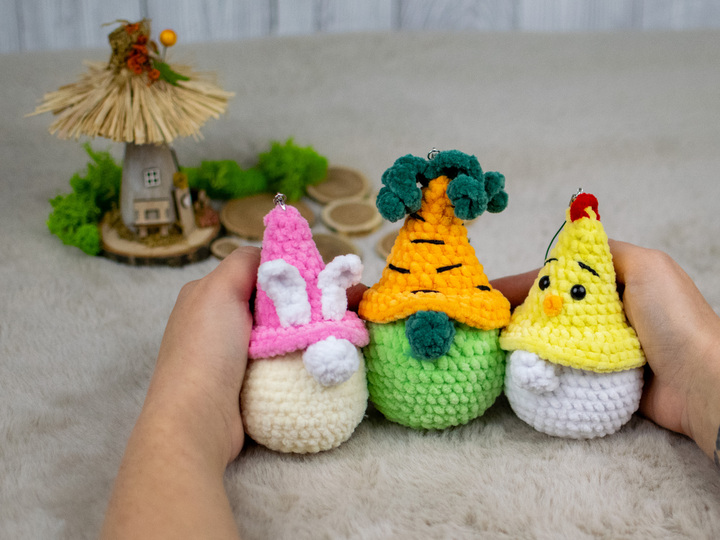 Häkelanleitung – Frühlingsgarten-Gnome | Hasen-, Karotten- und Küken-Gnom