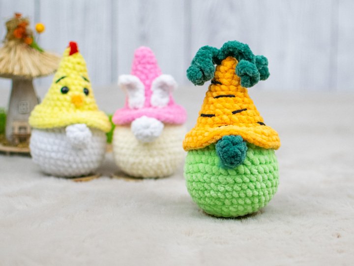 Spring Garden Gnomes Crochet Pattern – Bunny, Carrot & Chick Gnome PDF Set