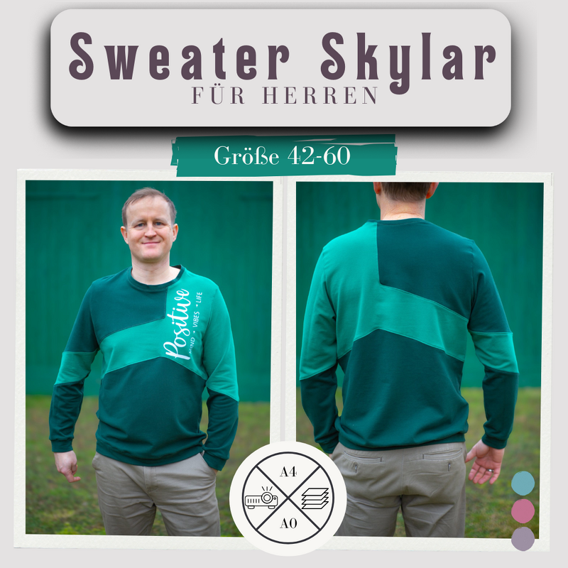 Schnittmuster und Nähanleitung Sweater Hoodie Skylar für Herren 42-60