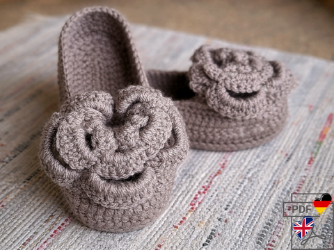S13 Crochet pattern for warm house slippers with a double sole. “Orchid” mo