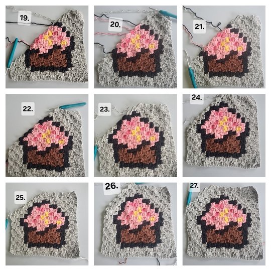 Topflappen mit Cupcake-Motiv in C2C Häkeltechnik Anfänger Anleitung
