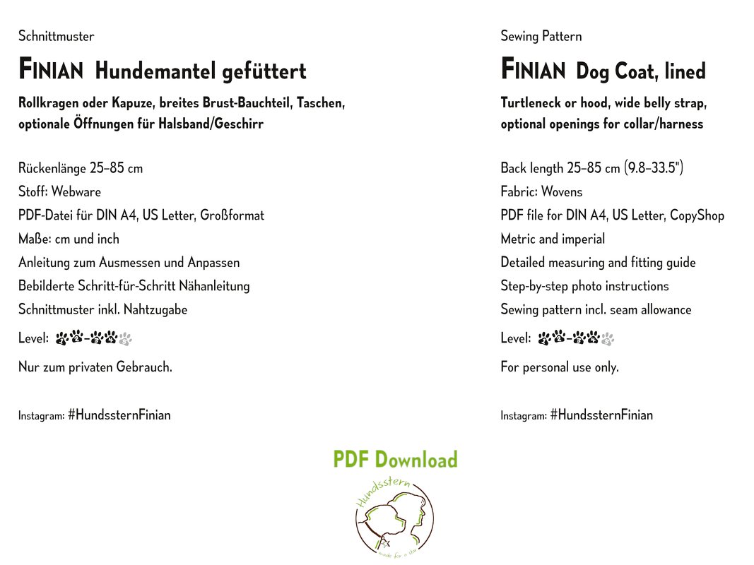 FINIAN dog coat winter coat with lining, XS-XXL, sewing pattern - Image 3