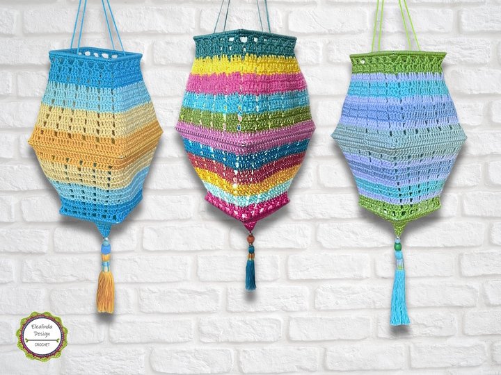 Boho Romance Lampion, Square shaped lantern Tutorial, Crochet Pattern
