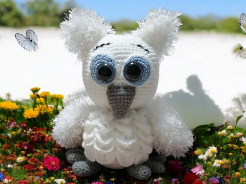 Häkelanleitung Schneeeule "Hedwig" - XL Amigurumi (25cm) mit Fransengarn