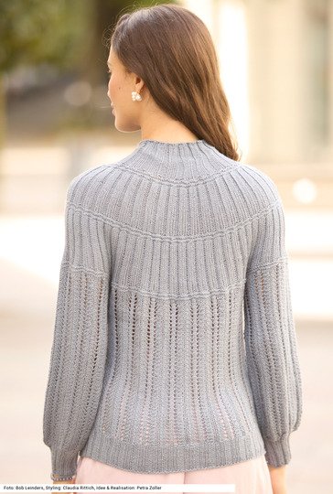 Pulli mit Ajourmuster und Rippenpasse