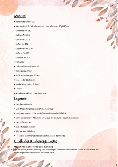 gehäkelte Kinderwagenkette mit Apfel und Birne