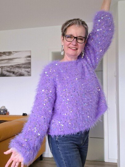 Strickanleitung Kuschelpullover mit Pailletten Gr. 36/38 (40/42)