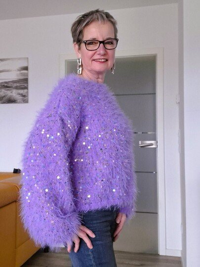 Strickanleitung Kuschelpullover mit Pailletten Gr. 36/38 (40/42)