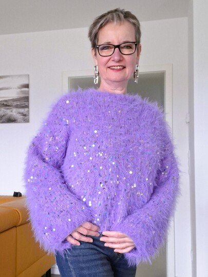 Strickanleitung Kuschelpullover mit Pailletten Gr. 36/38 (40/42)