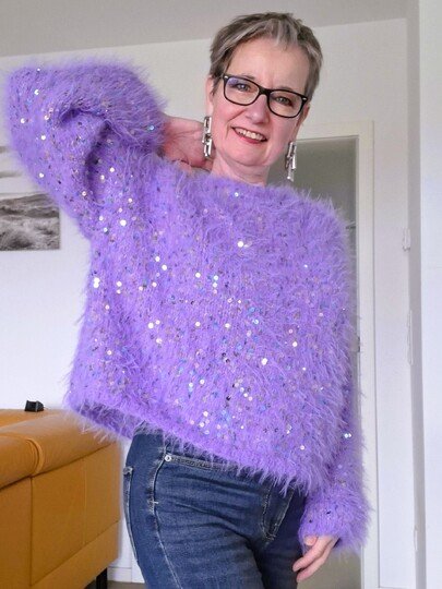 Strickanleitung Kuschelpullover mit Pailletten Gr. 36/38 (40/42)