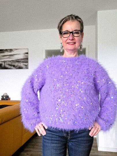 Strickanleitung Kuschelpullover mit Pailletten Gr. 36/38 (40/42)
