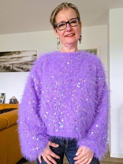 Strickanleitung Kuschelpullover mit Pailletten Gr. 36/38 (40/42)