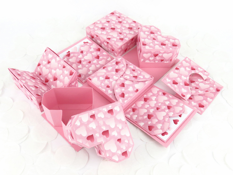 Explosionsbox mit Herzen – Bastelvorlagen und Anleitung