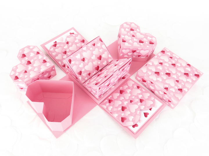 Explosionsbox mit Herzen – Bastelvorlagen und Anleitung