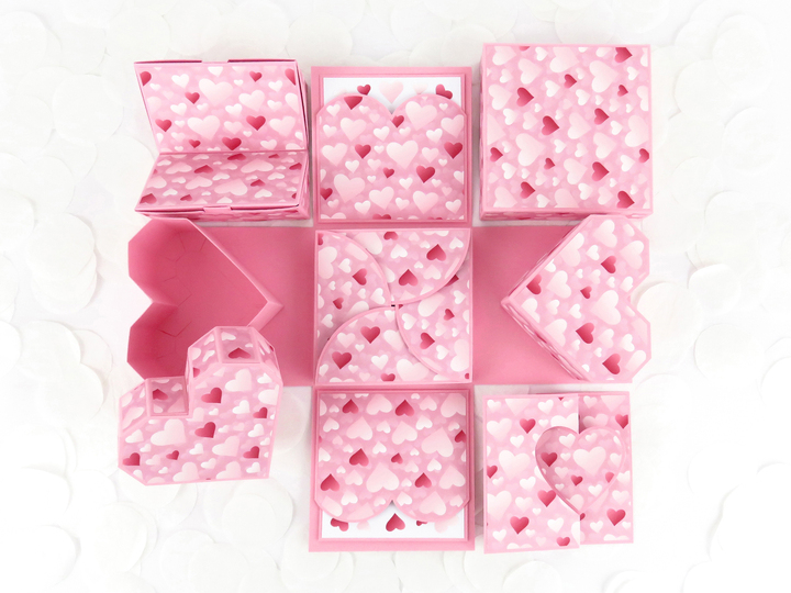 Explosionsbox mit Herzen – Bastelvorlagen und Anleitung