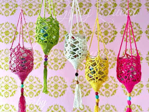 Häkelanleitung Lichtfänger Boho Deko hängendes Windlicht Glas