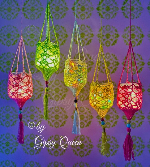 Häkelanleitung Lichtfänger Boho Deko hängendes Windlicht Glas