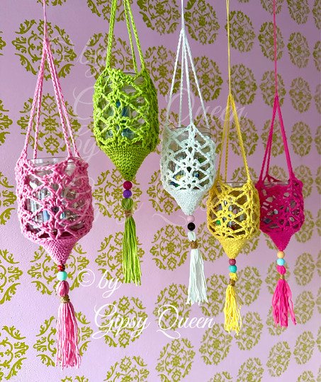 Häkelanleitung Lichtfänger Boho Deko hängendes Windlicht Glas