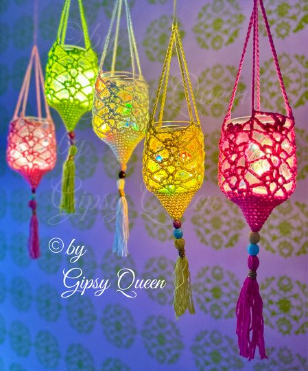 Häkelanleitung Lichtfänger Boho Deko hängendes Windlicht Glas