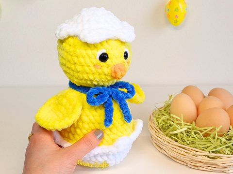 Crochet Pattern: No Sew Baby Chick in Egg Plush Toy - Beginner-Friendly