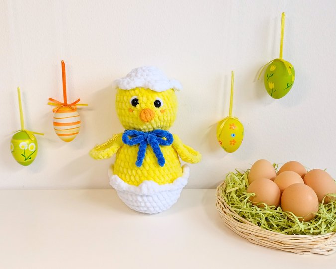 Crochet Pattern: No Sew Baby Chick in Egg Plush Toy - Beginner-Friendly