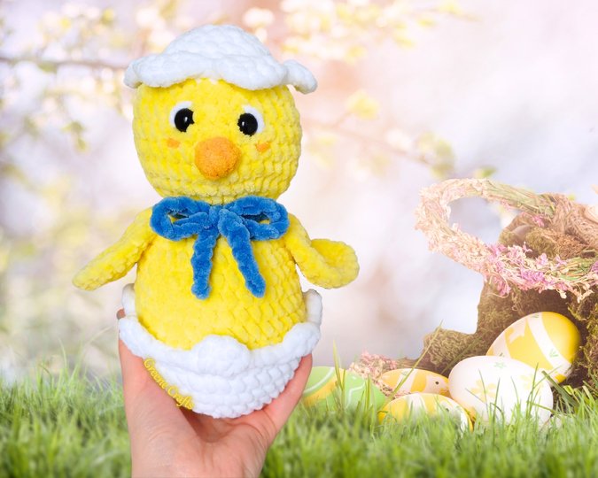 Crochet Pattern: No Sew Baby Chick in Egg Plush Toy - Beginner-Friendly