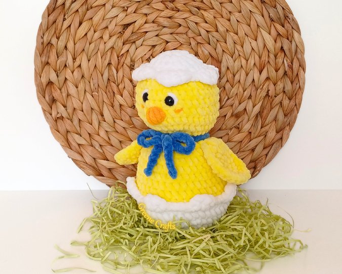Crochet Pattern: No Sew Baby Chick in Egg Plush Toy - Beginner-Friendly