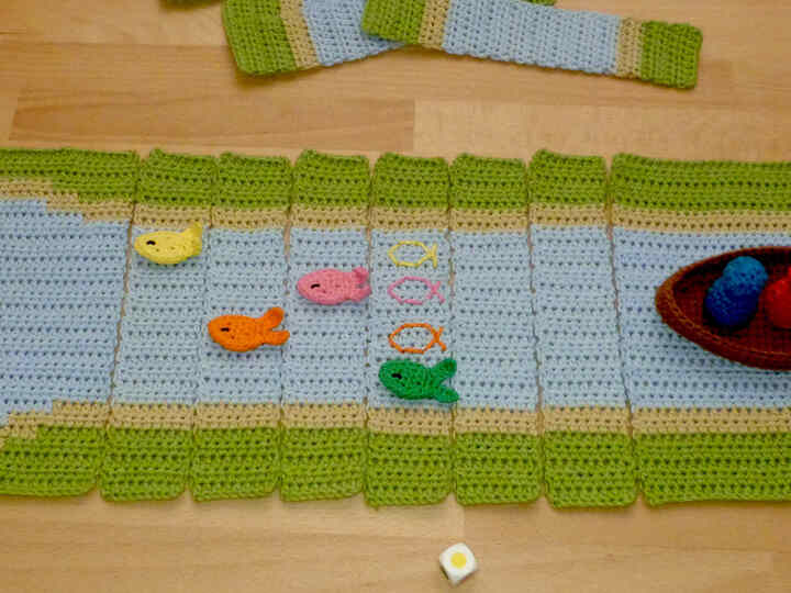 Häkelanleitung "Das Anglerspiel", Farbwürfelspiel, Lernspiel