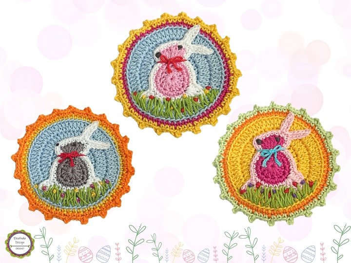 Crochet Pattern Easter Bunny patch appliqué, cute Easter decoration idea