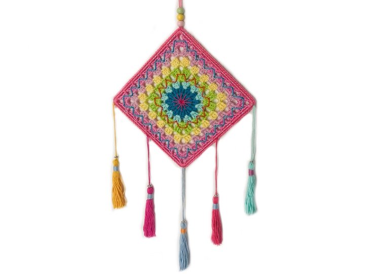 Crochet Pattern Square Dreamcatcher, Wall Hanging Decor, 2 Sizes + 2 Motifs