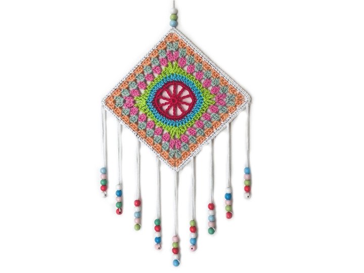 Crochet Pattern Square Dreamcatcher, Wall Hanging Decor, 2 Sizes + 2 Motifs
